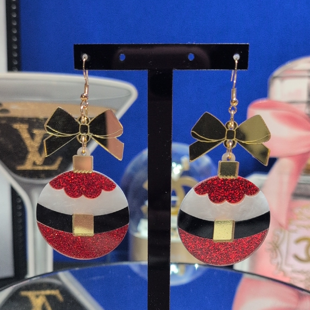Festive Shiney Red and Gold Bow Hook Earrings🔥🔥